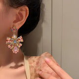 Pink crystal bowknot drop earrings for women, trendy statement jewelry by HSF Marketplace