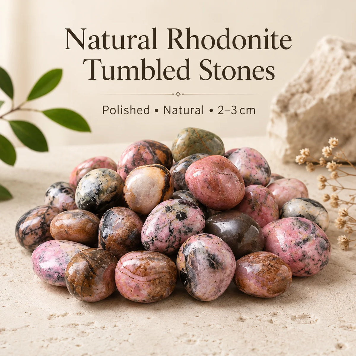 300g Natural Rhodonite Tumbled Stones 2-3cm Polished Pink Black Crystal Bulk for Decor Gift
