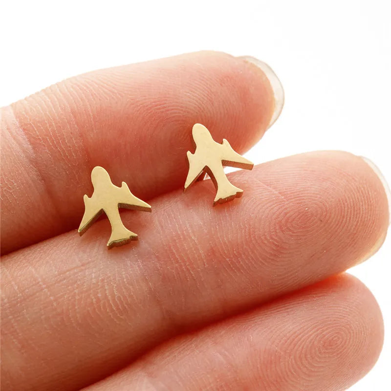 Simple T-bar dove leaf dragonfly and spider animal stud earrings for women, punk fashion jewelry