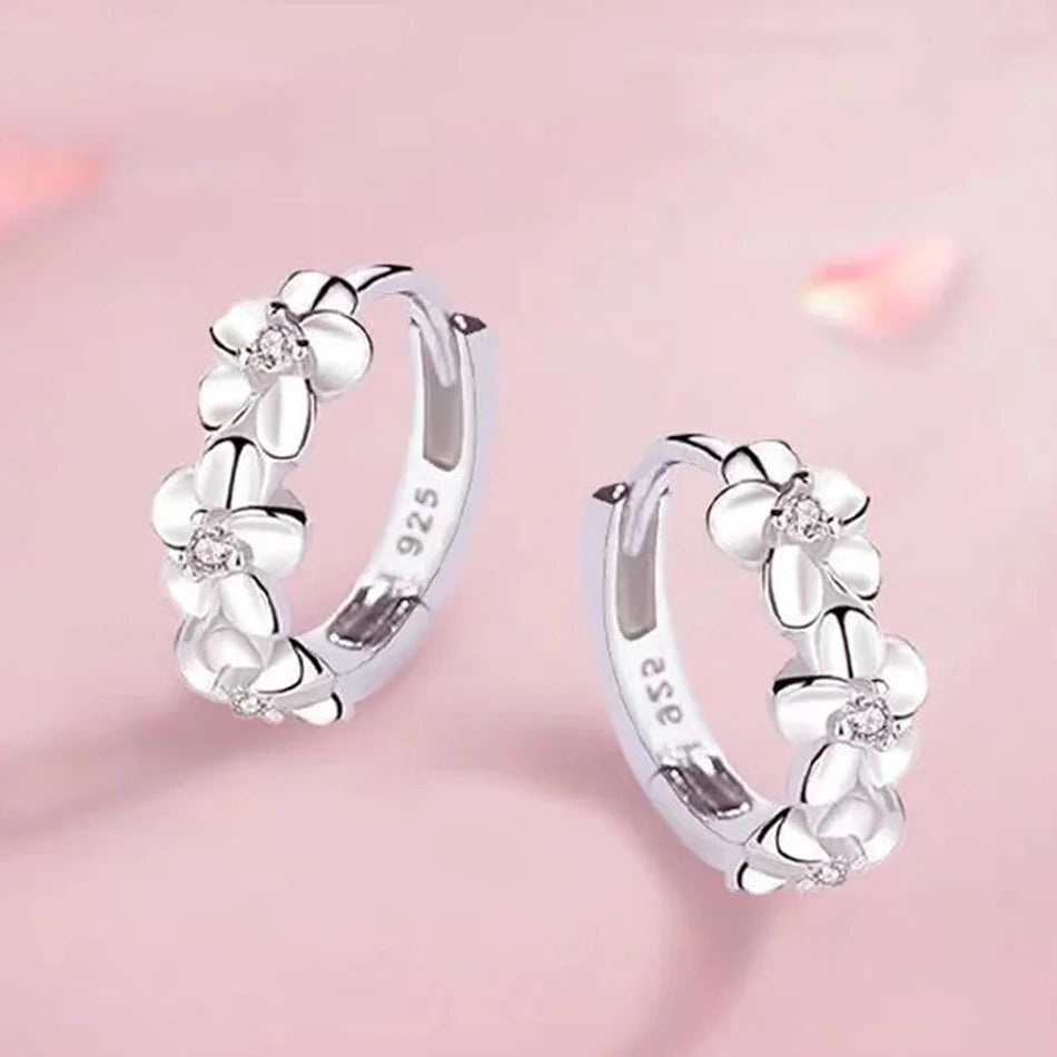 925 sterling silver flower hoop earrings for women by HSF Marketplace