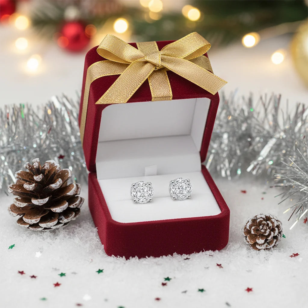 Moissanite stud earrings in rhodium-plated S925 silver, 8mm round design for her