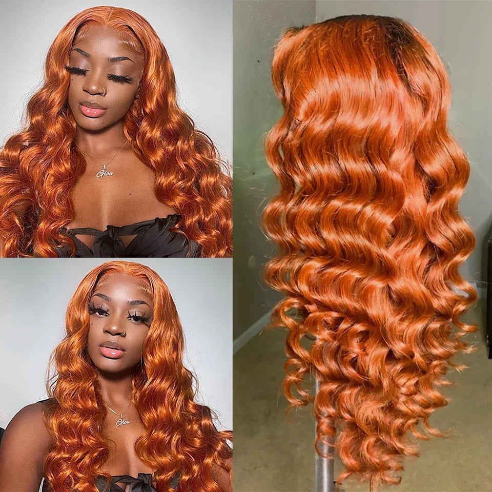 #350 Ginger Orange Loose Wave Human Hair Bundles Wholesale Bundles With Closure Frontal HD Lace Brazilian Deep Curly Hair Weave