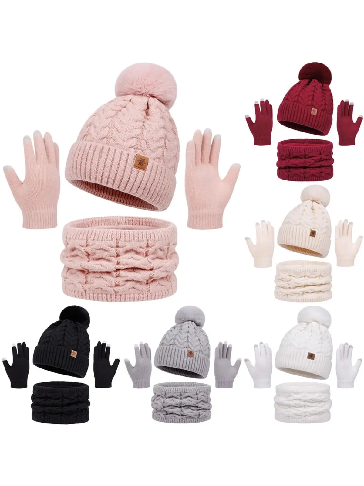 Warm knitted 3-piece winter set for women with hat, neck warmer, and gloves by HSF Marketplace