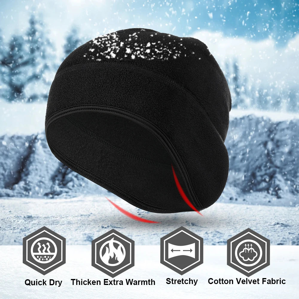 Women's winter fleece beanie hat with ear covers, windproof thermal ski cap for skiing and snowboarding
