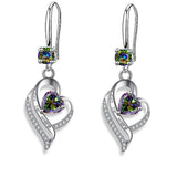 Silver heart drop earrings for women with colorful zircon stones by HSF Marketplace