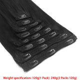 120g 8-piece straight Brazilian Remy human hair clip-in extensions in natural black for women