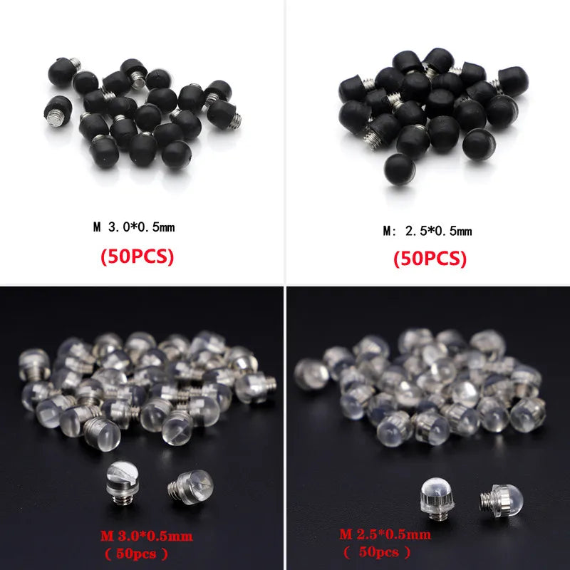 Assorted metal screws and gaskets for professional hairdressing scissors assembly, compatible with HSF Marketplace hair styling tools.