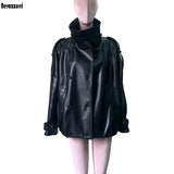 Women's Nerazzurri waterproof windproof PU leather trench coat with double-breasted front and long silhouette