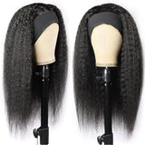 30-inch long thick kinky straight human hair headband wig, yaki texture, glueless full machine wig for women