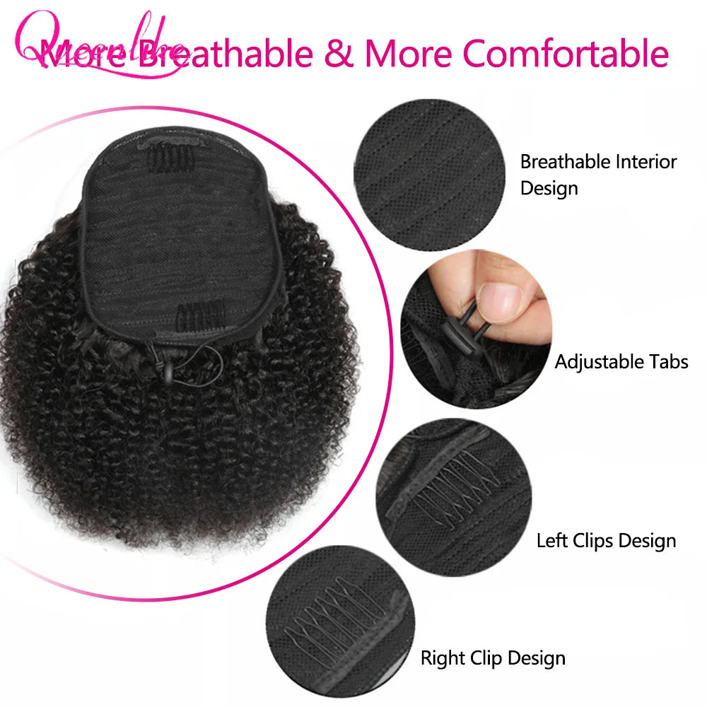 Afo kinky curly drawstring ponytail, 100% human hair extension, 10-30 inch clip-in style
