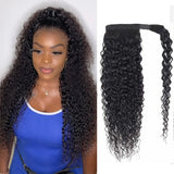 Kinky straight Brazilian Remy human hair wrap-around ponytail extension in natural color for women