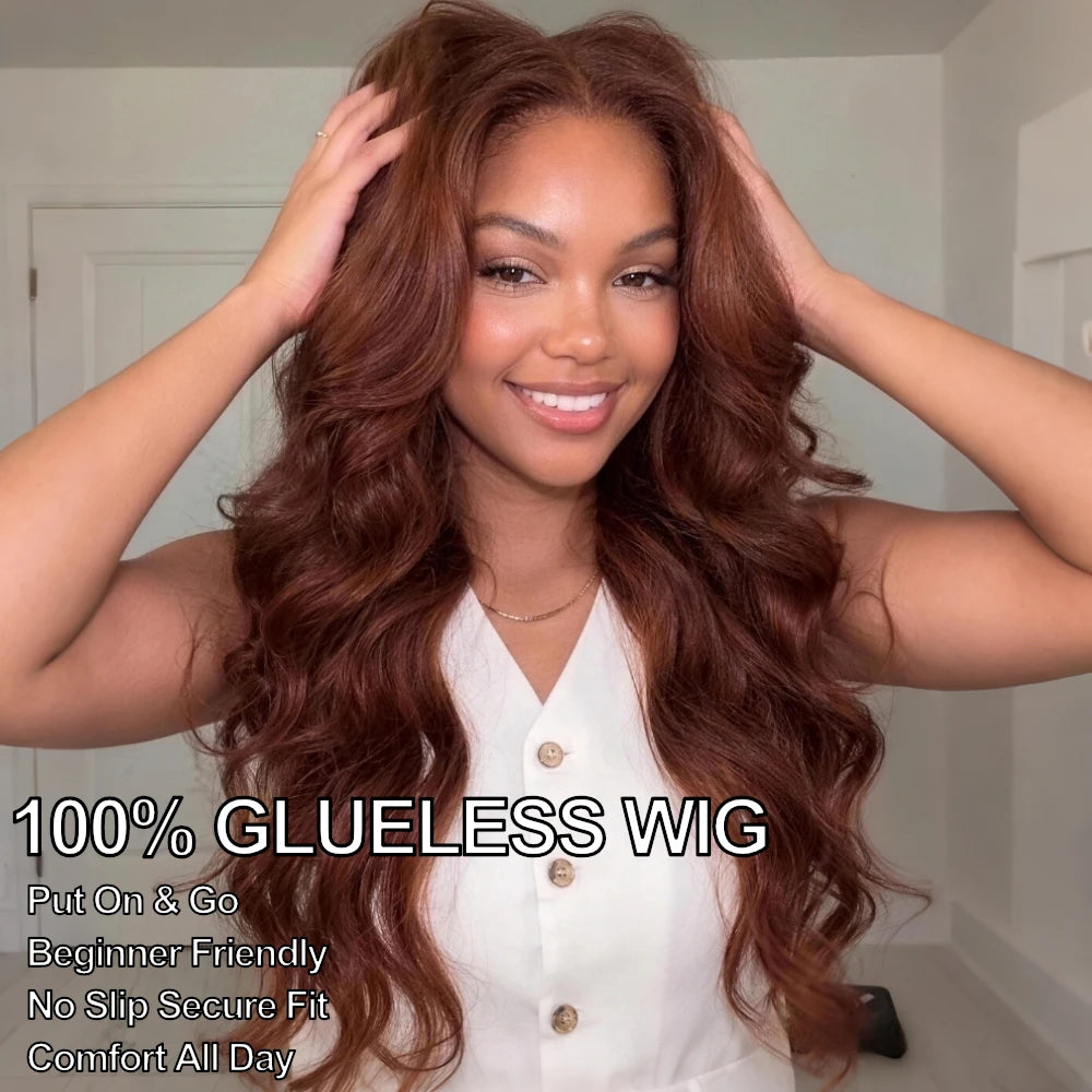 Body wave auburn copper brown drawstring wig for beginners, human hair wig by HSF Marketplace