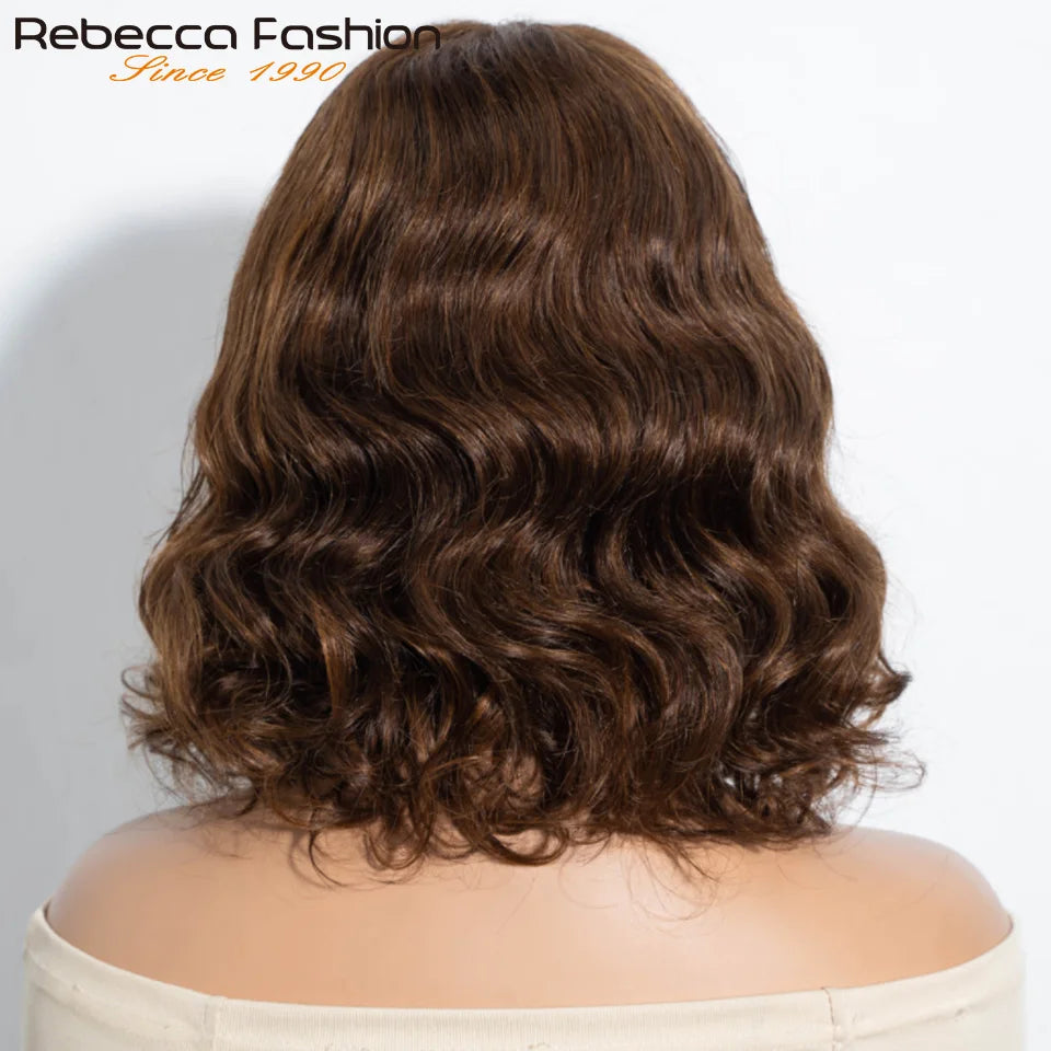 Short body wave bob human hair wig with bangs, natural Remy Brazilian hair, ombre color, loose wave style, 100% human hair.