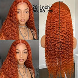 250 density orange ginger curly human hair wig with 13x6 lace frontal, deep water wave for women, Brazilian water wave style