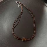 Vintage brown leather stone pendant necklace for women by HSF Marketplace
