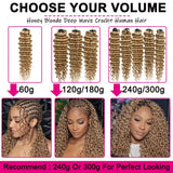 #27 Honey Blonde Miracle Knots Crochet Human Hair Deep Wave Feather Crochet Hair For Boho Braids Burmese Curly Crochet Hair Deep Wave Bundles 100% Human Hair Crochet Hair Extension Deep Curly Crochet Hair For Black Woman  #30
