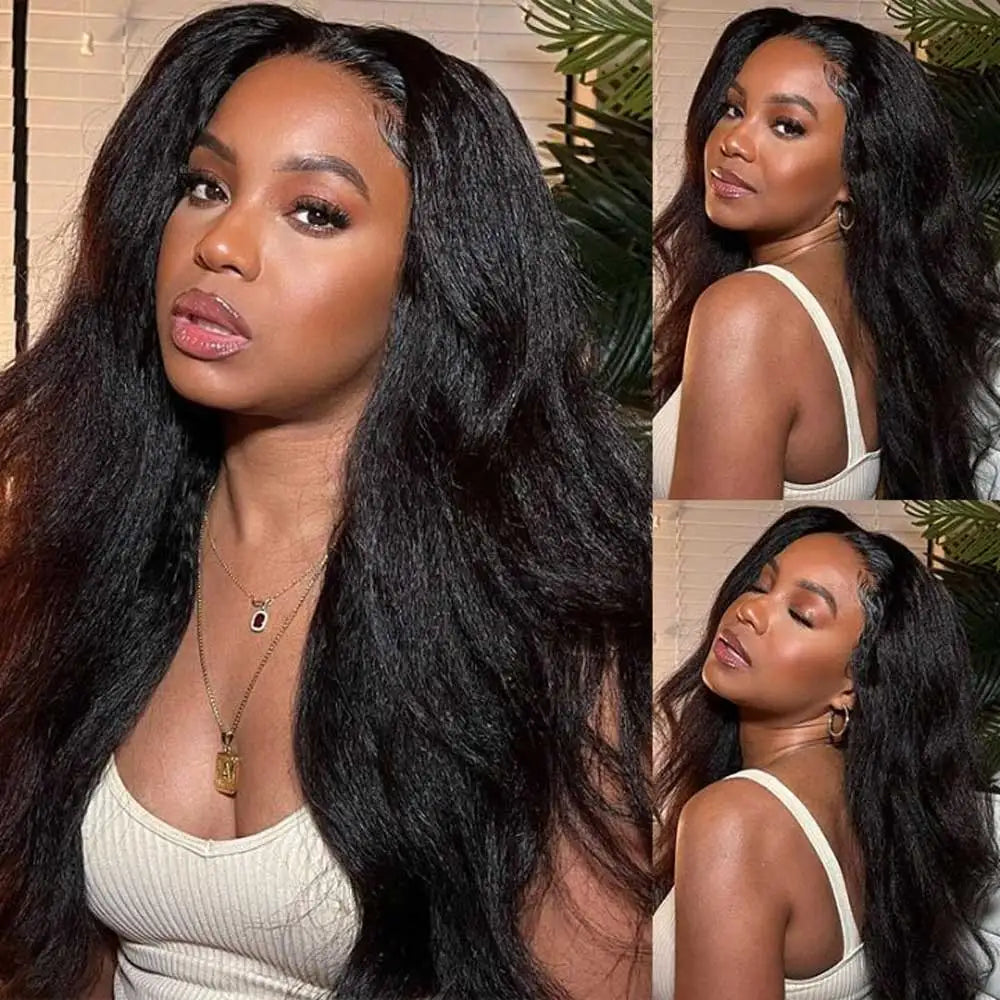 Kinky straight lace front human hair wig with baby hair, 13x4 HD lace frontal, Remy human hair, glueless, 40-42 inch from HSF Marketplace