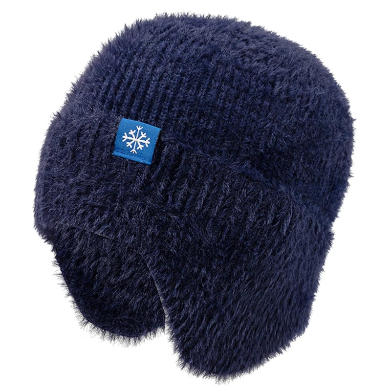 Women's candy color faux fur knitted earflap winter hat, soft Kpop style beanie cap by HSF Marketplace