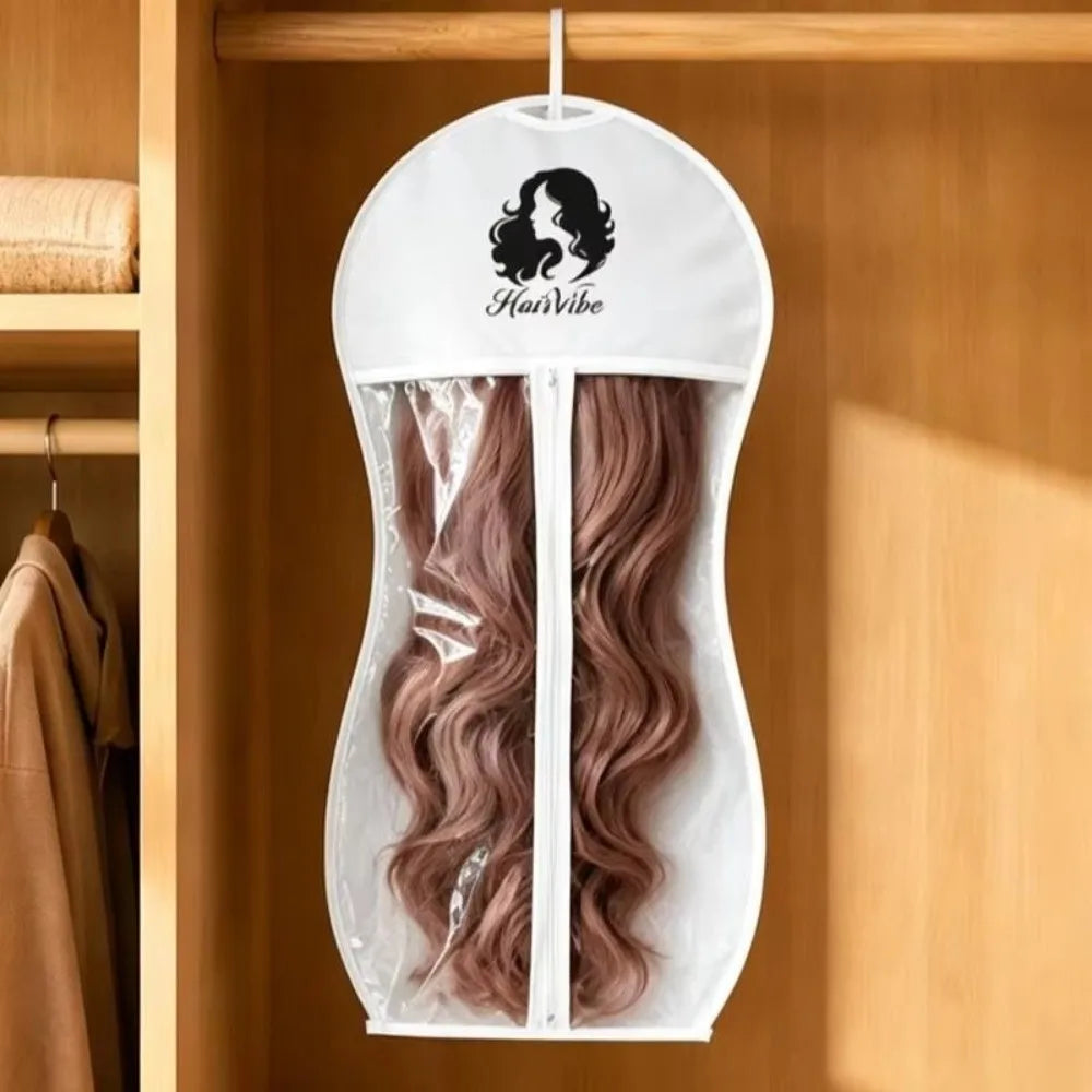 Transparent PEVA wig storage bag with zipper closure by HSF Marketplace