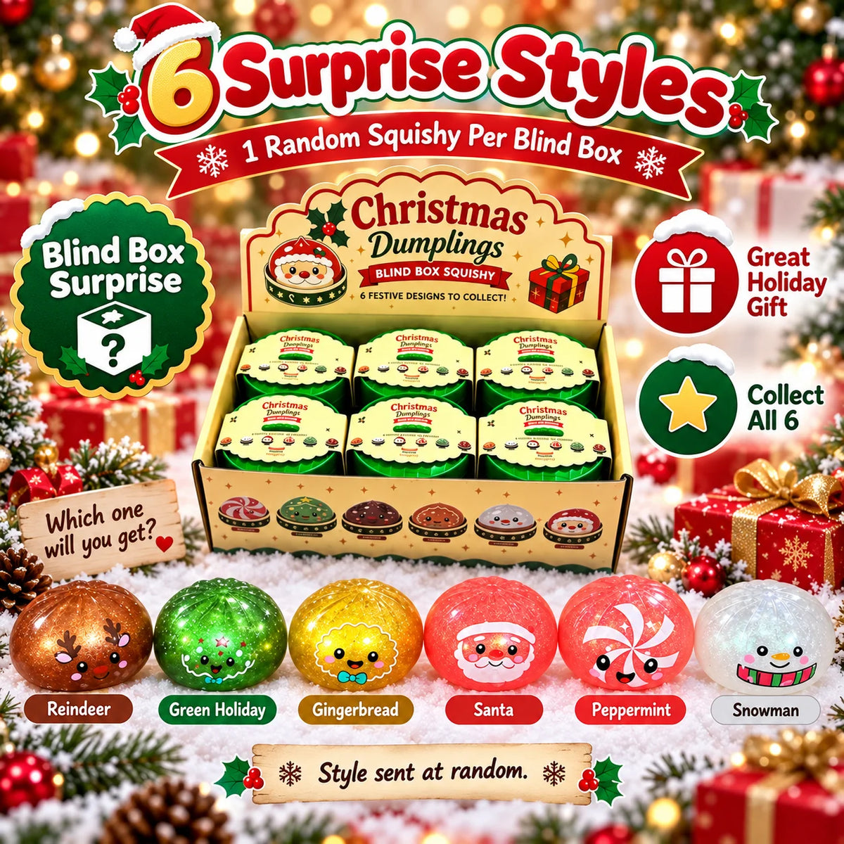 1-5PCS Christmas Dumpling Squishy Blind Box TPR Slow Rising Squeeze Fidget Sensory Stress Relief Holiday Surprise Gift Set