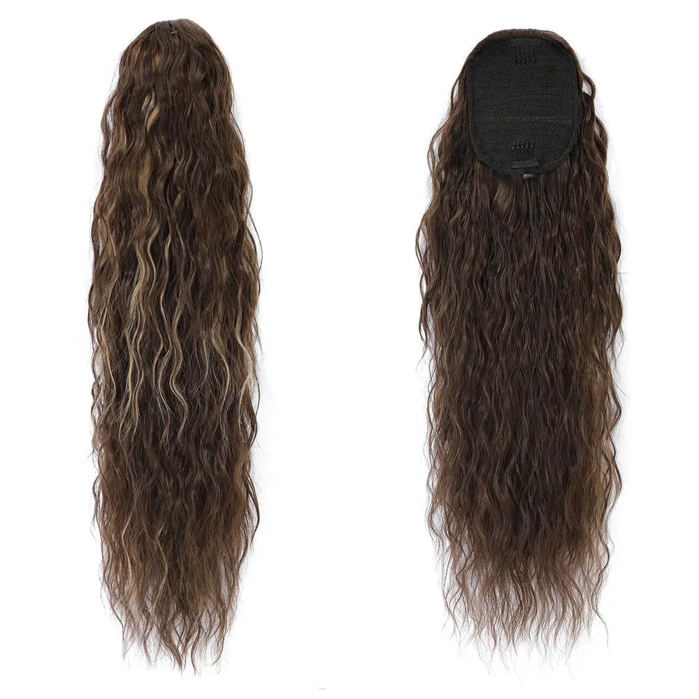 HSF Marketplace 26-inch 180g curly drawstring ponytail clip in ombre brown blonde synthetic hair