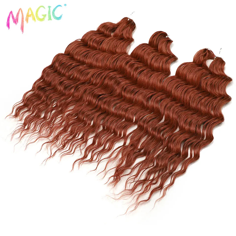 Magic 24Inch 3PCS Loose Wave Synthetic Crochet Hair Bundles Copper Red Heat Resistant Hair Extensions For Women Braiding Styling