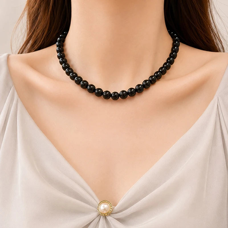 Elegant white pearl choker necklace by HSF for women and men, featuring a classic jewelry design