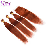 Ginger Orange Colored Straight Bundles with Closure Brazilian 5x5 4x4 Lace Closure Bundles with Closure Transparent Lace Hair