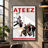 ATEEZ Kpop boy group poster for bedroom and living room decor, featuring group members in a vibrant design