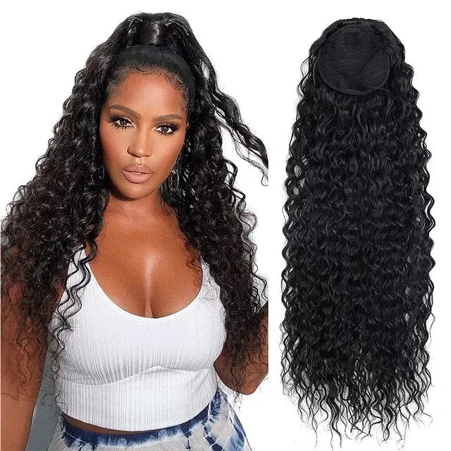 Deep wave drawstring ponytail made from 100% Remy human hair for Black women, HSF Marketplace