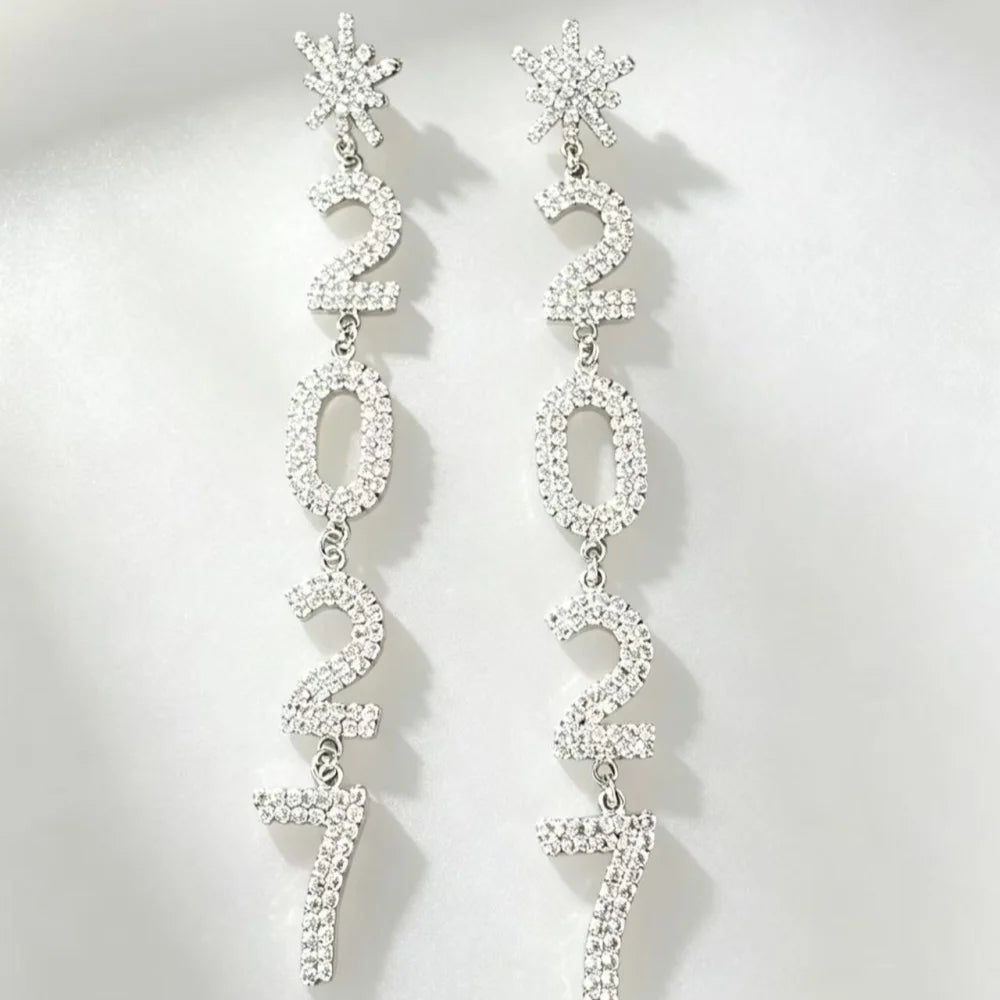 Red white blue rhinestone snowflake dangle earrings for women by HSF Marketplace