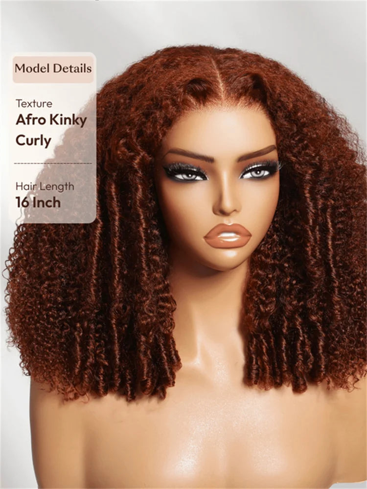 Reddish brown curly glueless human hair wig by HSF Marketplace