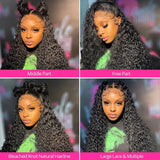 13x6 Glueless Brazilian Deep Wave Curly HD Lace Frontal Wig 250 Density Preplucked Water Resistant Human Hair for Women