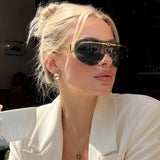 Luxury oversized women's shield rimless sunglasses by HSF Marketplace with trendy UV400 sun protection and modern design.