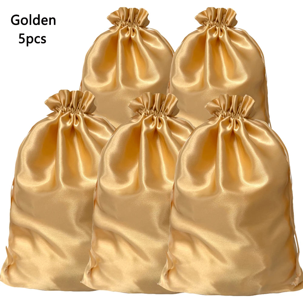 1/5pcs Satin Bags for Packaging Hair Extensions, Bundles, Wigs Soft Silk Pouches With Drawstring for Hair Tools Storage Bags