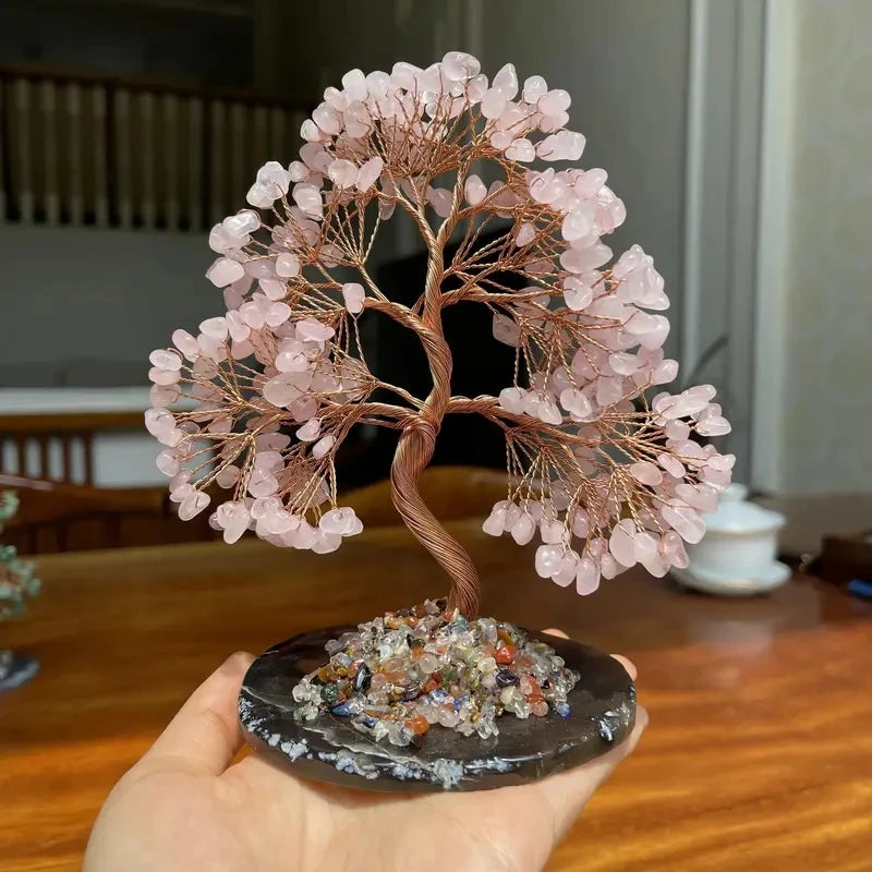 Natural Crystal Tree Green Aventurine Rose Quartz Decor Home Office Decoration Money Tree Life Tree Ornament Holiday Gift