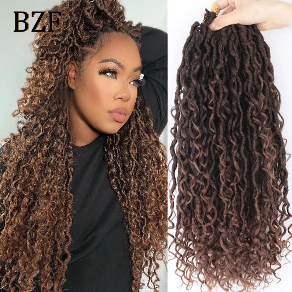 Ombre Goddess Faux Locs crochet braiding hair with curly ends, 18 inch synthetic crochet braids by HSF Marketplace