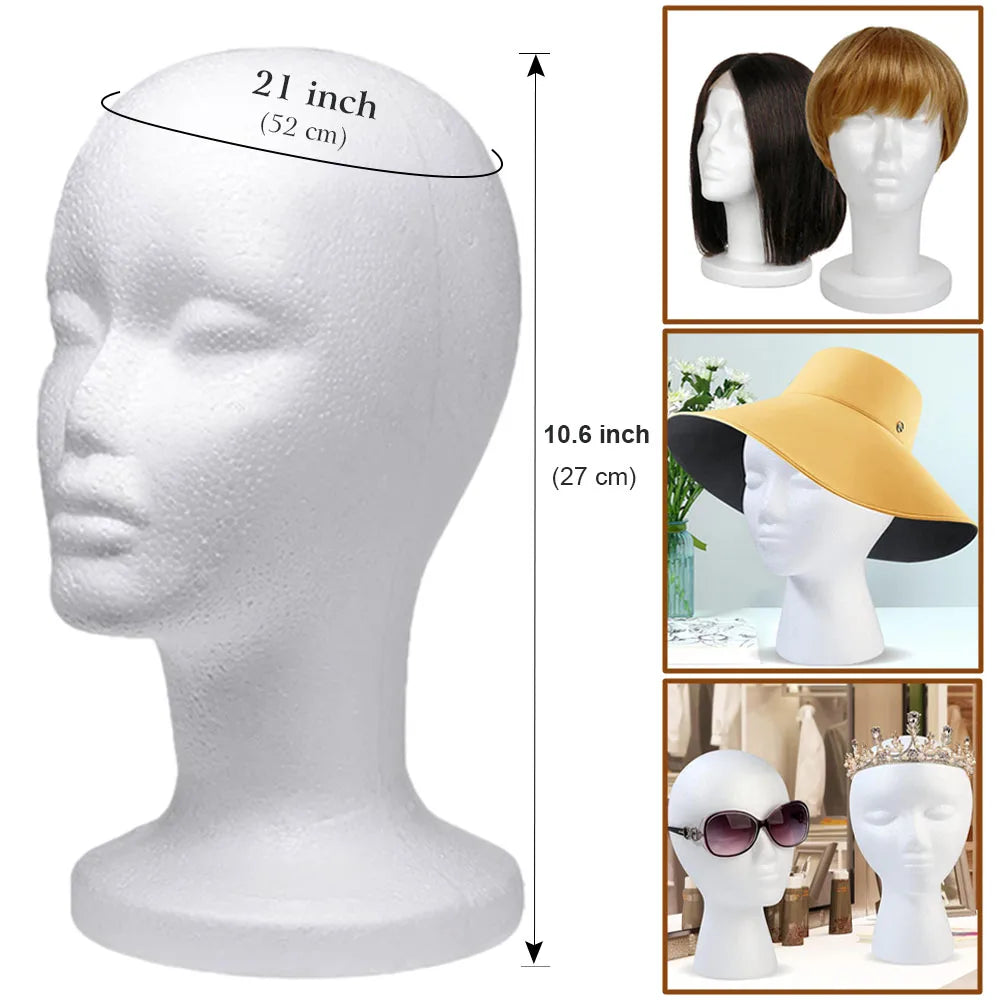 Foam Mannequin Head Wig Head, Female Mannequin Wig Display Stand Holder, Cosmetics Model Head White Foam Heads for Glasses Mask