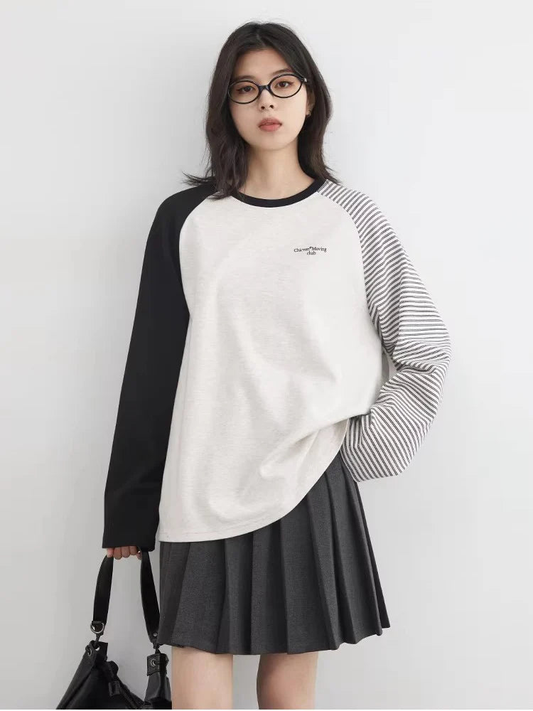 Women's Korean contrast splicing T-shirt by HSF Marketplace, casual K-culture fashion top