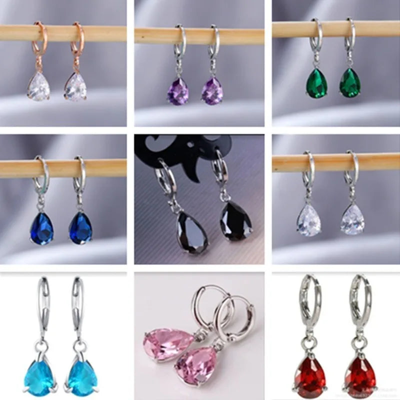 10 pairs of elegant blue crystal dangle earrings for women by HSF Marketplace, jewelry set displayed together