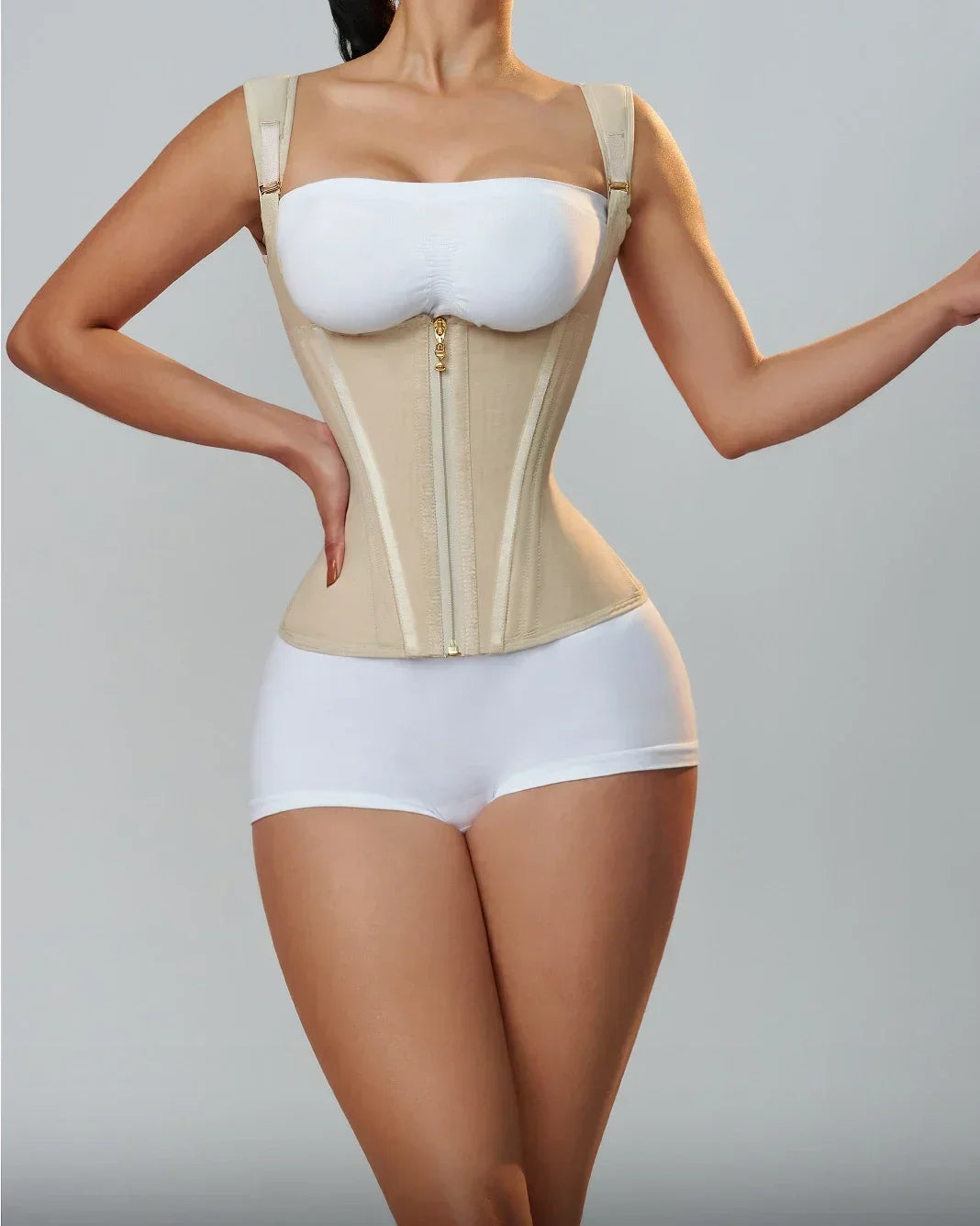 HSF Marketplace Colombian shapewear body shaper vest top with double compression, zipper, hook-eyes, and adjustable waist support