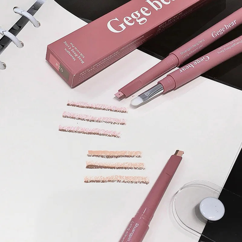 Double-ended lying silkworm pencil highlighter with detail brush for nude lower eyelid aegyo-sal makeup