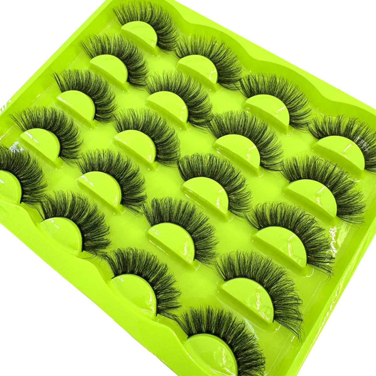Set of 10 pairs of HSF Marketplace 3D faux mink false eyelashes with wispy, fluffy, and dramatic 25mm length for voluminous cat eye makeup