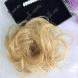 Elegant messy bun hairpiece, real human hair ponytail extension with natural fluffy curly waves for women