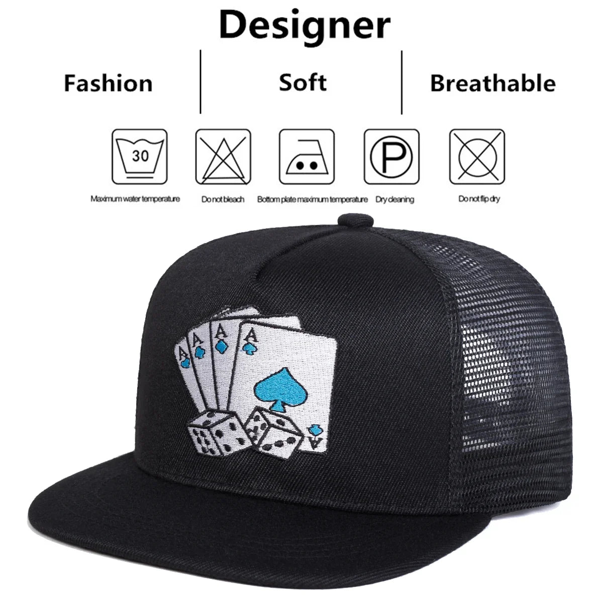 HSF Marketplace unisex poker card embroidery hip-hop net baseball cap with adjustable fit
