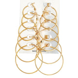 Set of 12 or 6 punk-style hoop earrings featuring large round oversized jewelry for women and girls, in silver tone.