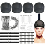 25PCS Wig Making Supply Kit Unisex Adult Stretchable Mesh Caps with Weaving Thread Needles Comb Clips Adjustable Bands