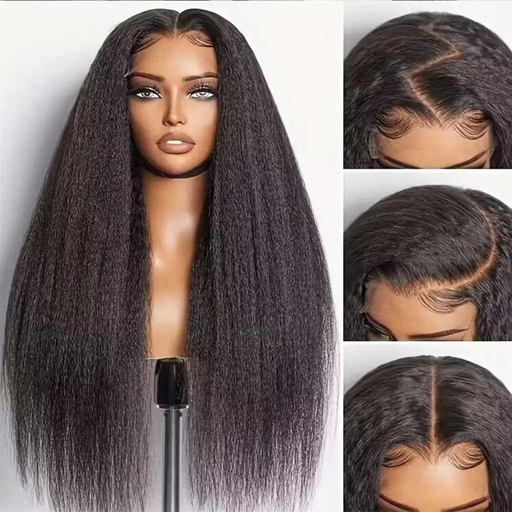 40 42 inch kinky straight lace front human hair wig with baby hair, HD lace frontal, glueless, Yaki straight style from HSF Marketplace