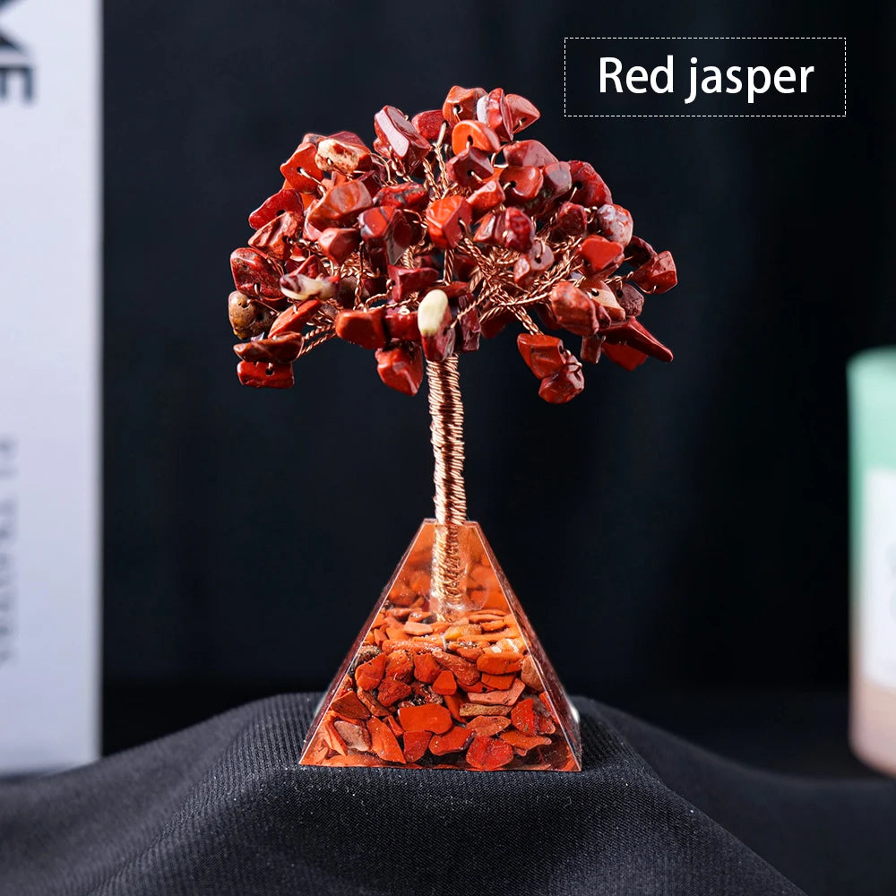 1pc Natural Crystal Tree Ornament Resin Pyramid Base Crystal Crushed Stone Fortune Tree Home Office Decoration Holiday Gift
