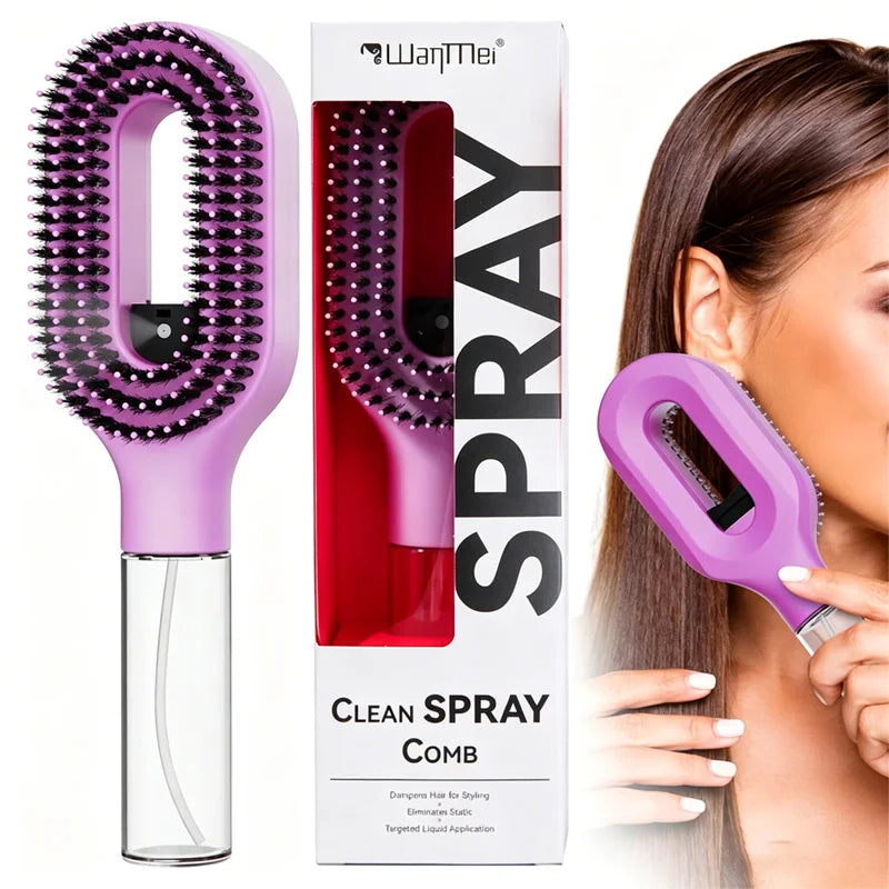 HSF Marketplace 2-in-1 spray hair brush with water mist and detangling comb for frizz control and scalp massage.